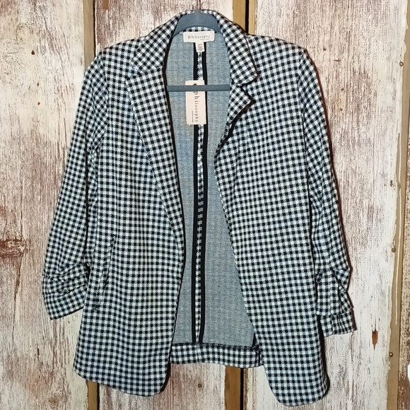 Philosophy Jackets & Blazers - Philosophy power blazer houndstooth plaid 3/4 sleeves notched collar pockets XS